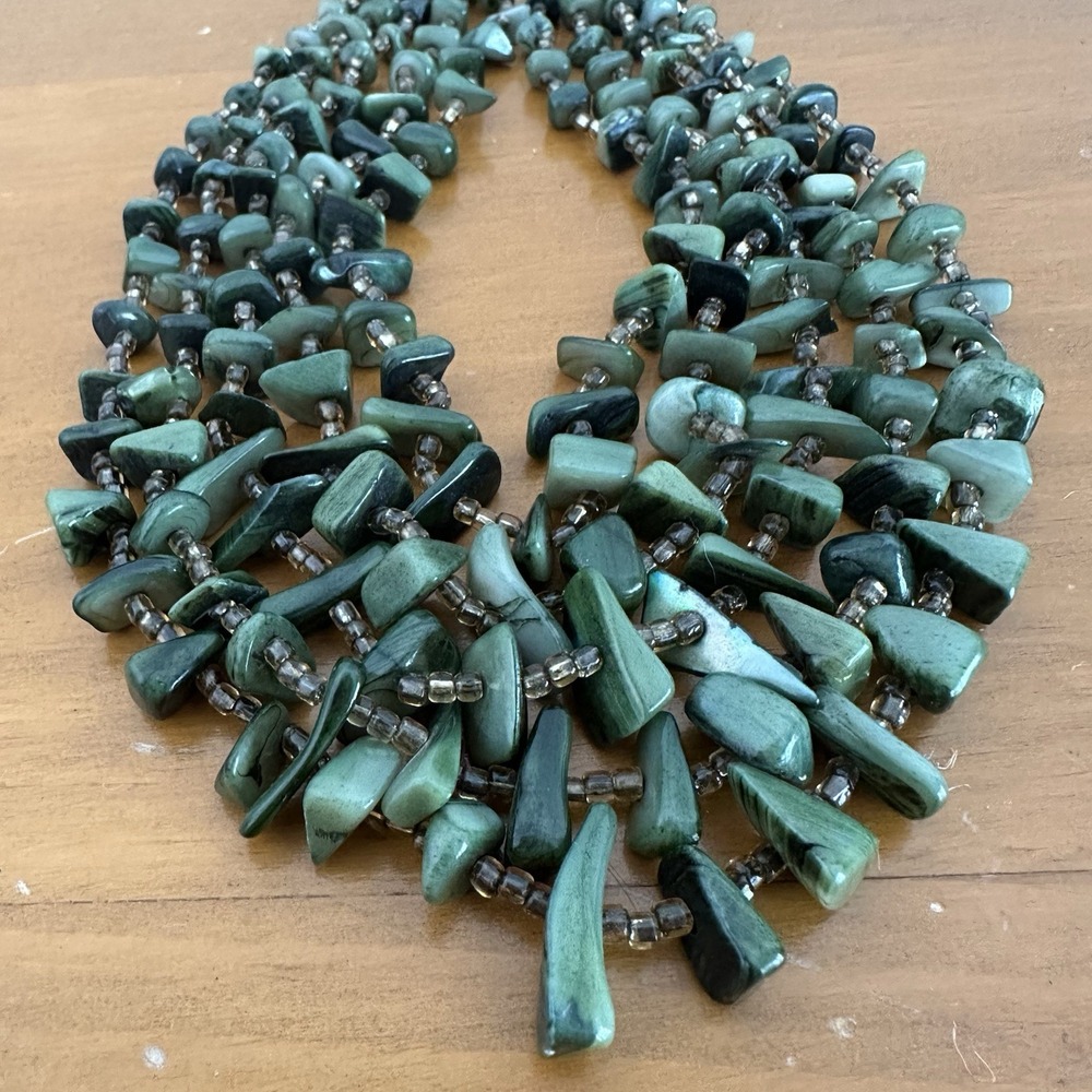Vintage 5 Strand Faux Jade Shell Nugget Bead Necklace Hookโ Closure Japan